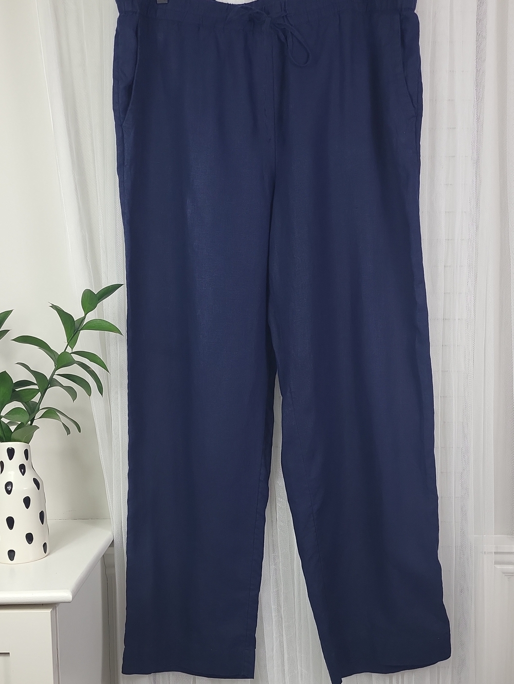 Charter Club 100% linen Navy Drawstring Wide-Leg Pants. Size XL